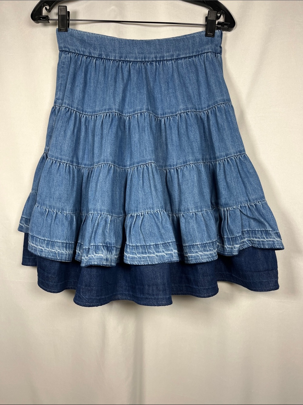 SANDRO NEW fanfan denim ruffle tiered western skirt US SZ S/4 - Picture 2 of 9